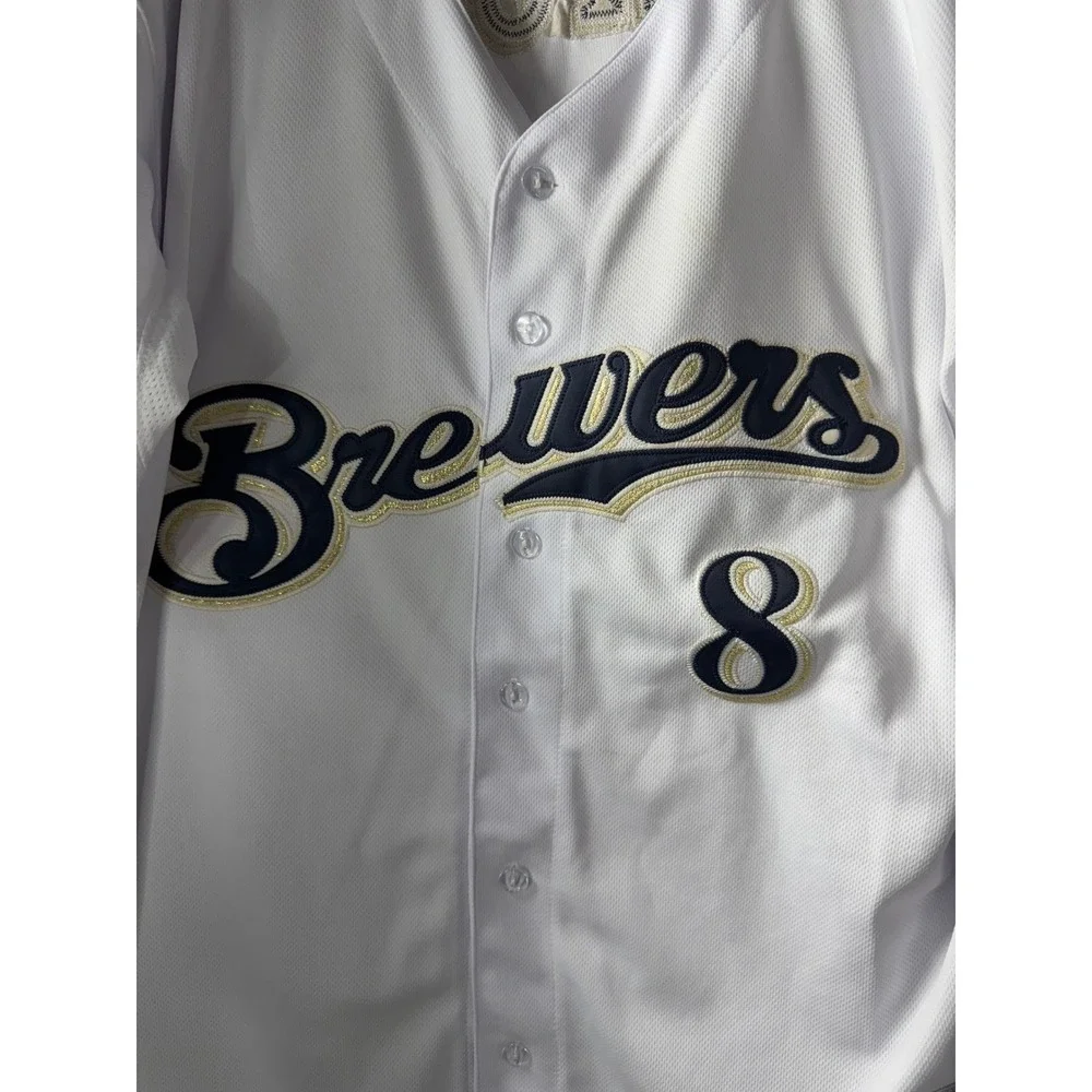 Majestic Milwaukee Brewers Ryan Braun 8 Jersey Men 52 Authentic 40th Anniv White